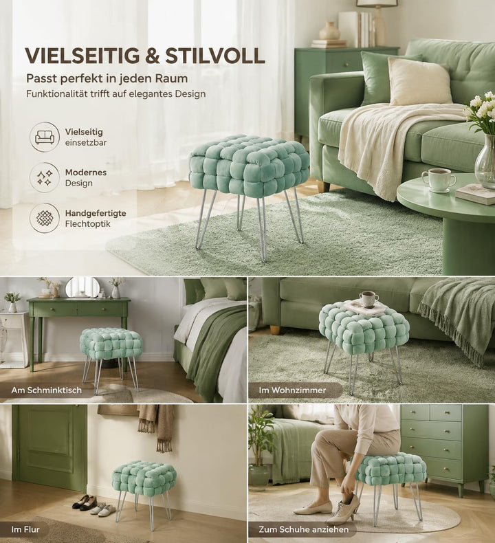 Zedelmaier Moderner Velvet Kosmetik Hocker, Quadratisch Ottoman-Fusshockermit goldfarbenen Metallbei
