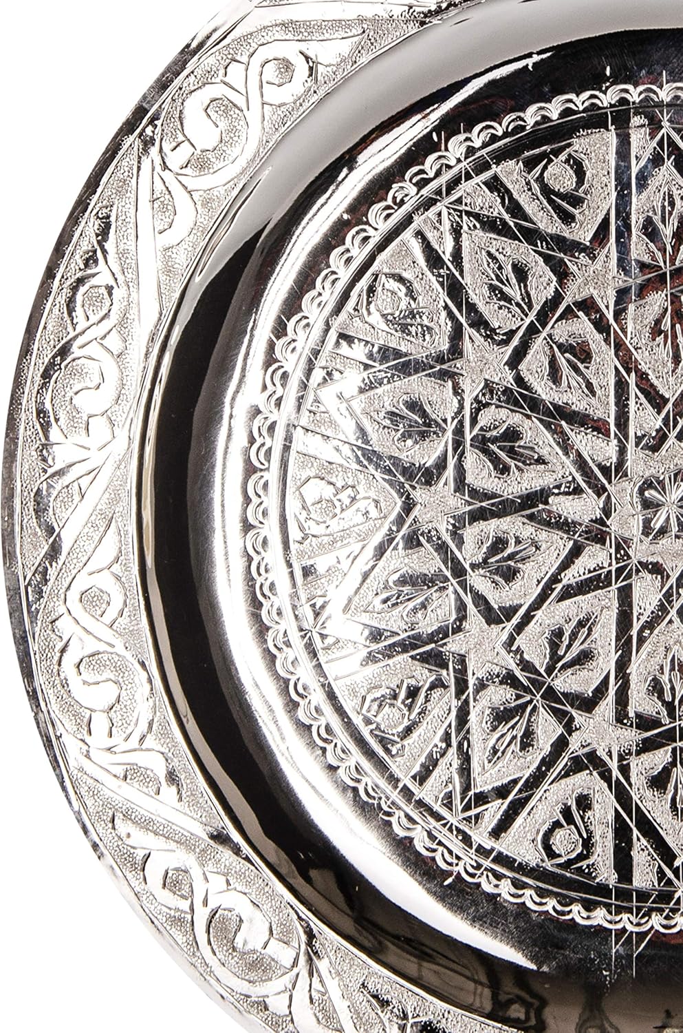 Orientalisches rundes Tablett aus Messing Mehdia 25cm Deko Silber | Marokkanisches Teetablett in der