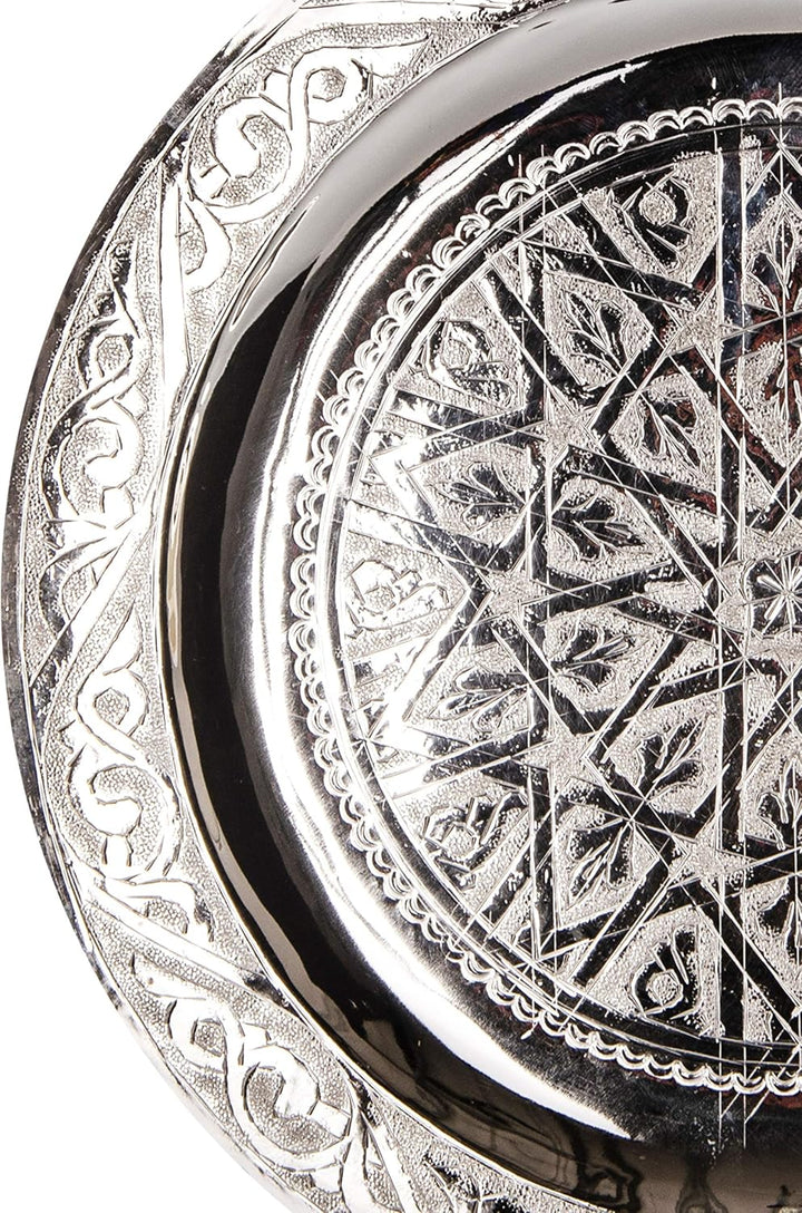 Orientalisches rundes Tablett aus Messing Mehdia 25cm Deko Silber | Marokkanisches Teetablett in der