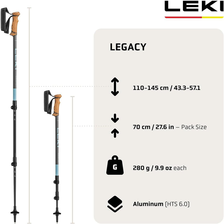 LEKI Legacy Wanderstöcke Damen & Herren | verstellbare Trekkingstöcke aus Aluminium (110-145cm) mit