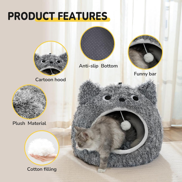 CATISM Katzenhöhle Katzenbett Waschbar Katzenschlafplatz für Katzen Cute Moster Plüsch Haustier Katz