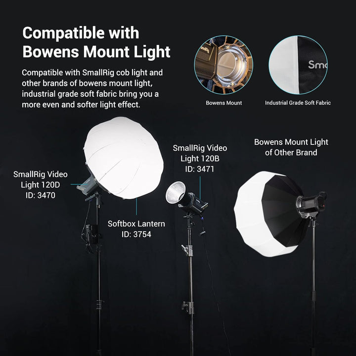 SMALLRIG Laternen Softbox 60cm/26 Zoll, Bowens Mount Softbox mit Klettverschluss Flexible Barndoor T