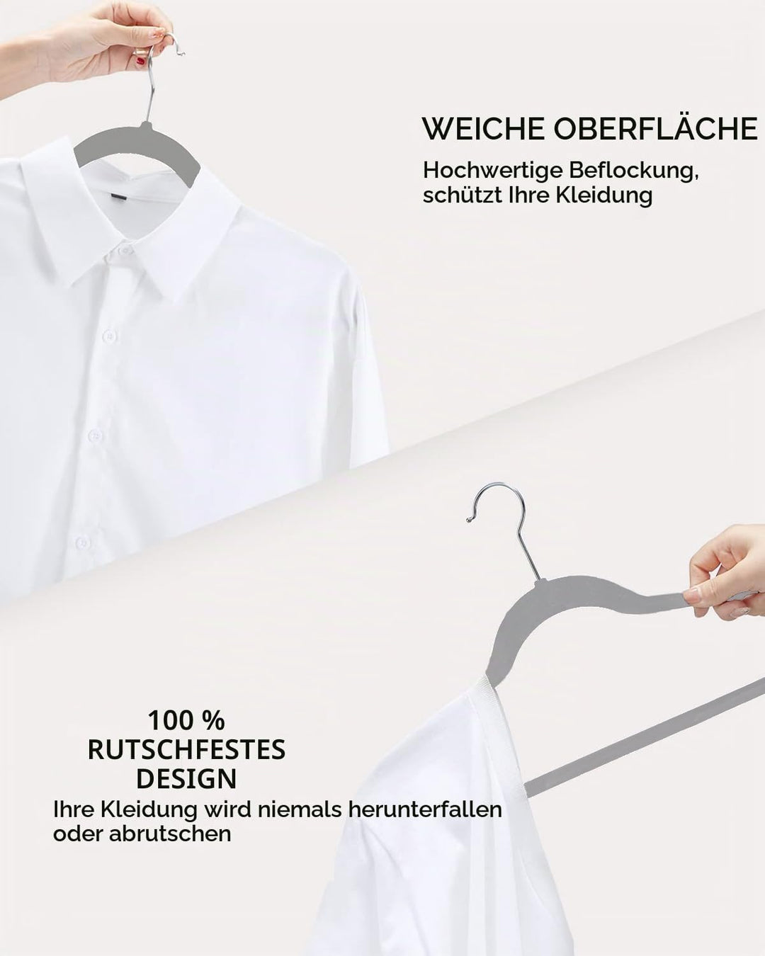 HOUSE DAY Grau Kleiderbügel 300 Stück, Samt Kleiderbügel Rutschfester Filz Bügel -Platzsparende, Pre