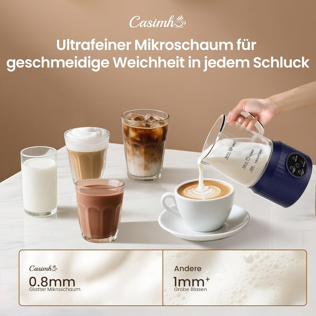 Milchaufschäumer Elektrisch 4 in 1, Automatischer Milchwärmer Milchschäumer für heiss und kalt, Glas