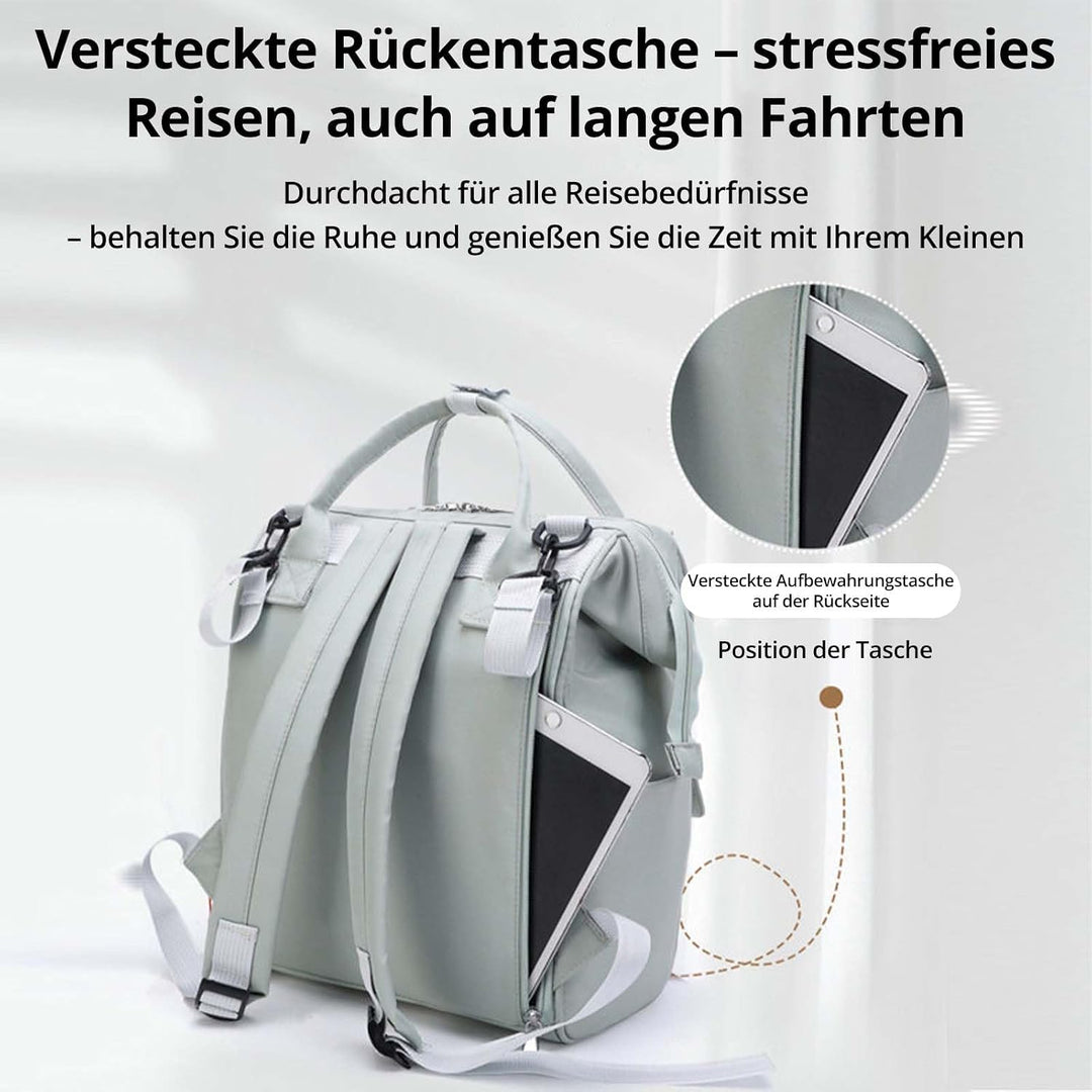 Wickeltasche Rucksack, Multifunktionaler Windelrucksack mit Kinderwagen-Clips, Geräumiger Wickelruck