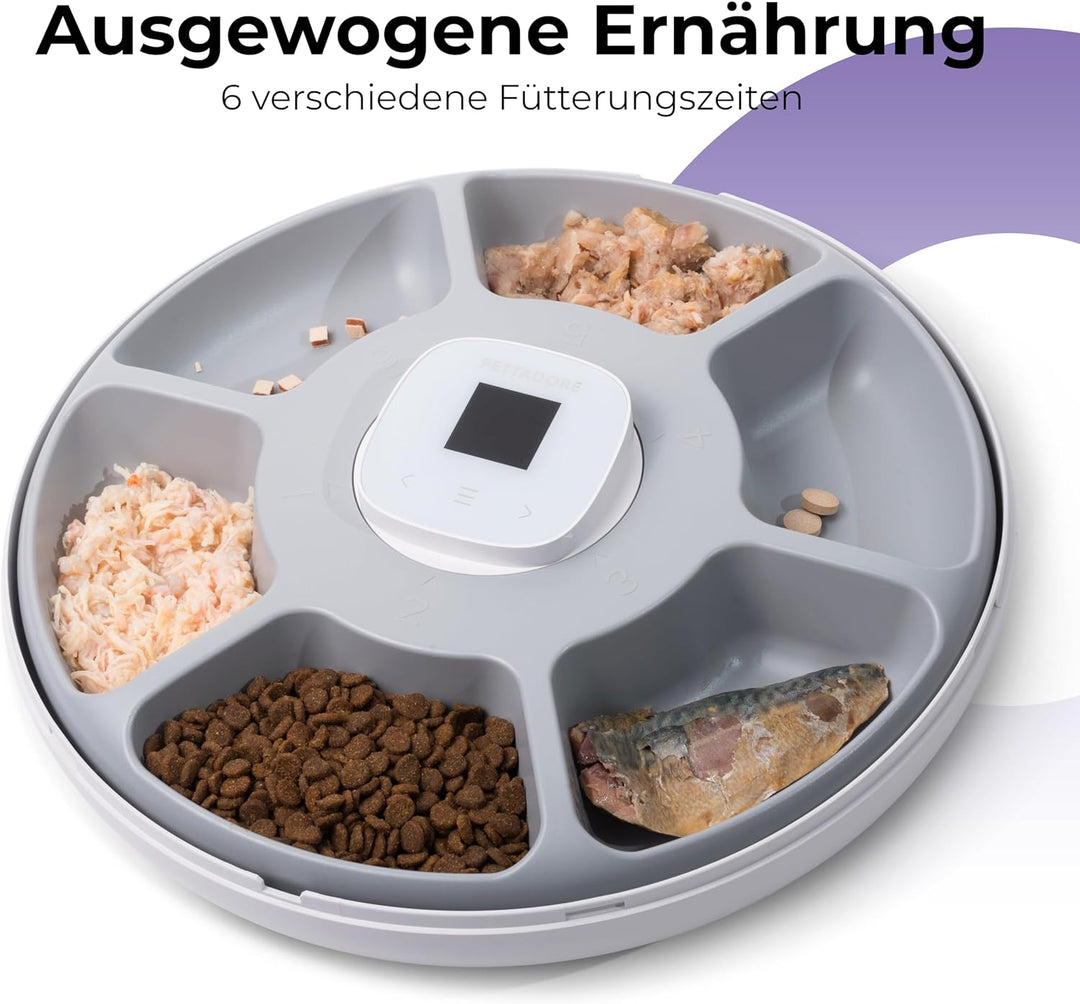 Pettadore Nutri Turn - Futterautomat Katze/Hund - Smart mit App - 6 Mahlzeiten Nass- und Trockenfutt