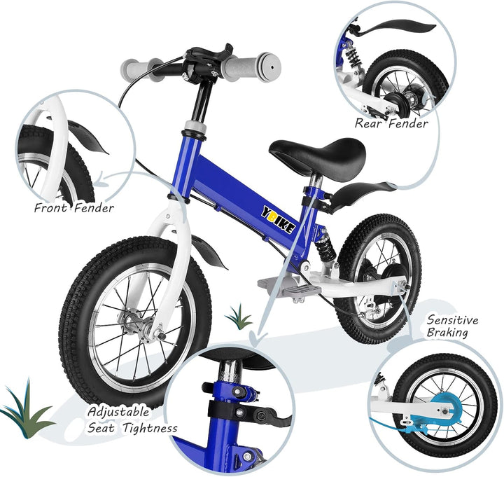 YBIKE Laufrad 2 in1, kinderfahrrad Mit Pedalen, Stossdämpfern, Schutzblechen,12 14 Zoll laufräder Ge