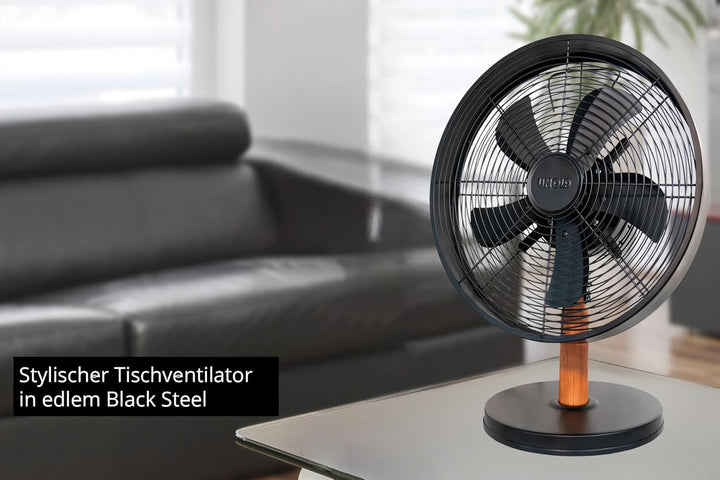 Unold 86715 Tischventilator Black Steel - Schwarz, 35 W, 3-stufige Geschwindigkeitsregelung, Oszilla