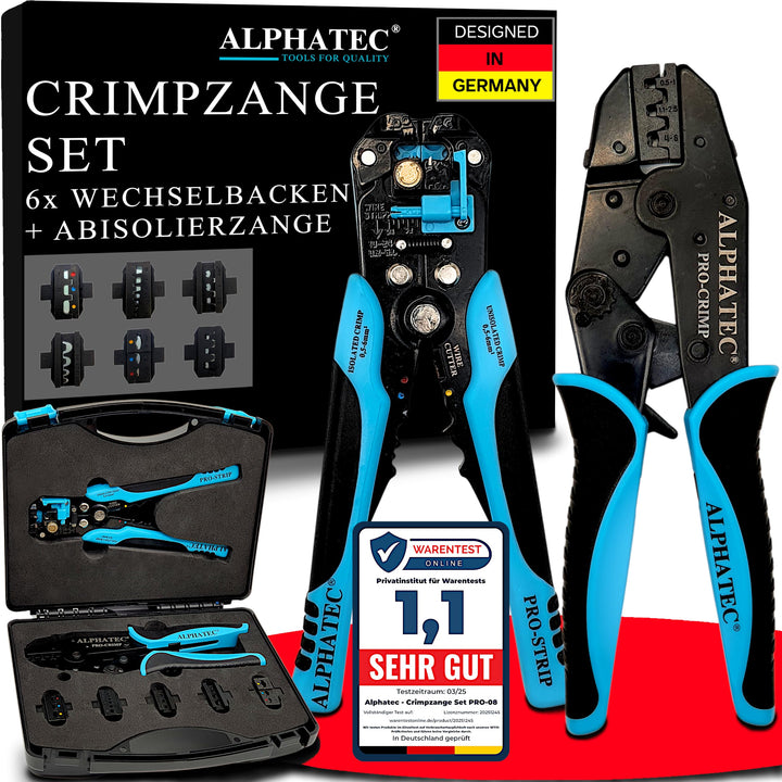 ALPHATEC® Crimpzange Set mit Wechselbacken inkl. automatische Abisolierzange - [0,25-10mm²] - Crimpz