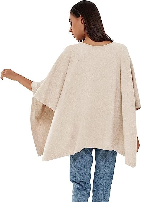 PULI Damen Pullover Poncho Elegant Viskose Strick Locker sitzend Poncho Schal Einheitsgrösse Barley