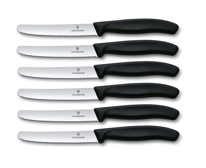 Victorinox 6 Stück Tafelmesser - Tomatenmesser Swiss Classic mit Wellenschliff - Swiss Made - Schwar
