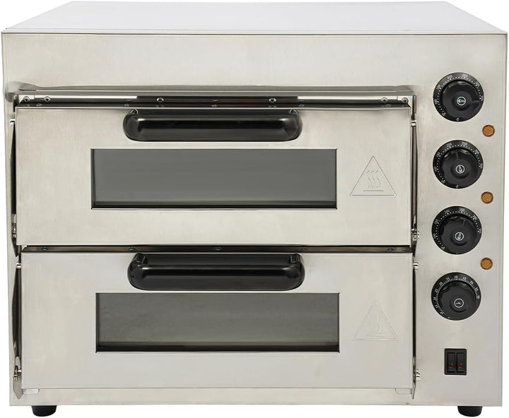 3000W Pizzaofen 2 Etagen, Edelstahl Elektrisch mit Handschuhe