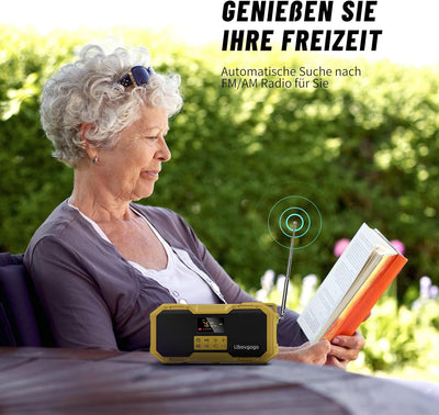 Auto-Scan FM/AM Kurbelradio mit Handyladefuntion Solarladegerät,10W IPX5 Spritzschutz Bluetooth-Laut