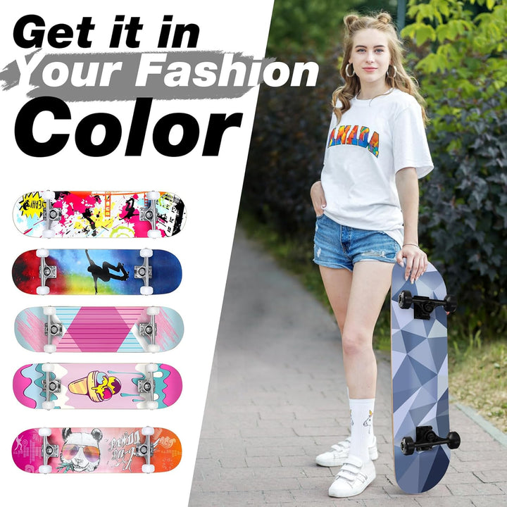 BELEEV Skateboard 31x8 Zoll Komplette Cruiser Skateboard für Kinder Jugendliche Erwachsene, 7-Lagige