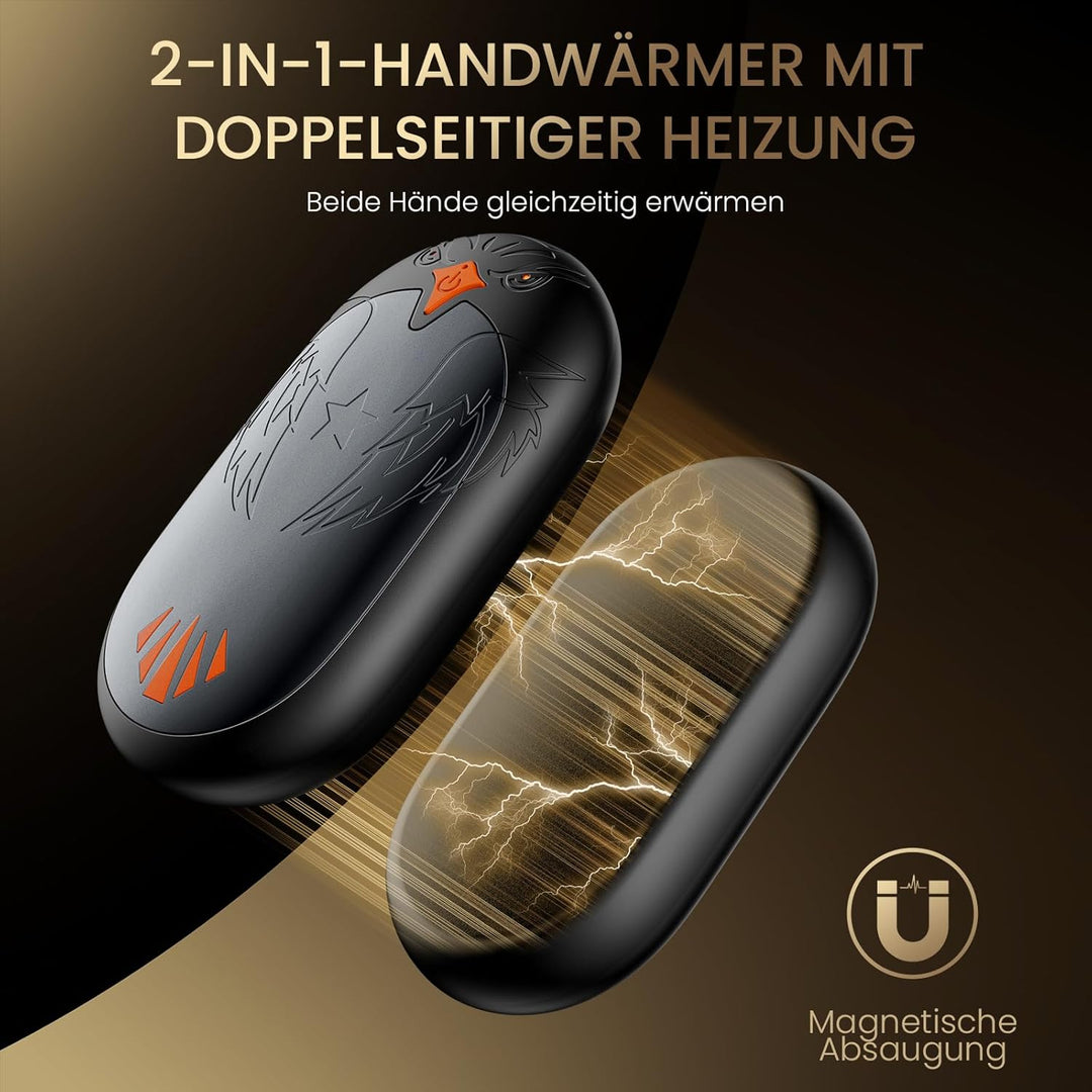 Handwärmer Wiederaufladbar 2 Pack, Elektrische Tragbare Taschenwärmer 2 in 1 Handwärmer mit 3 Heizmo