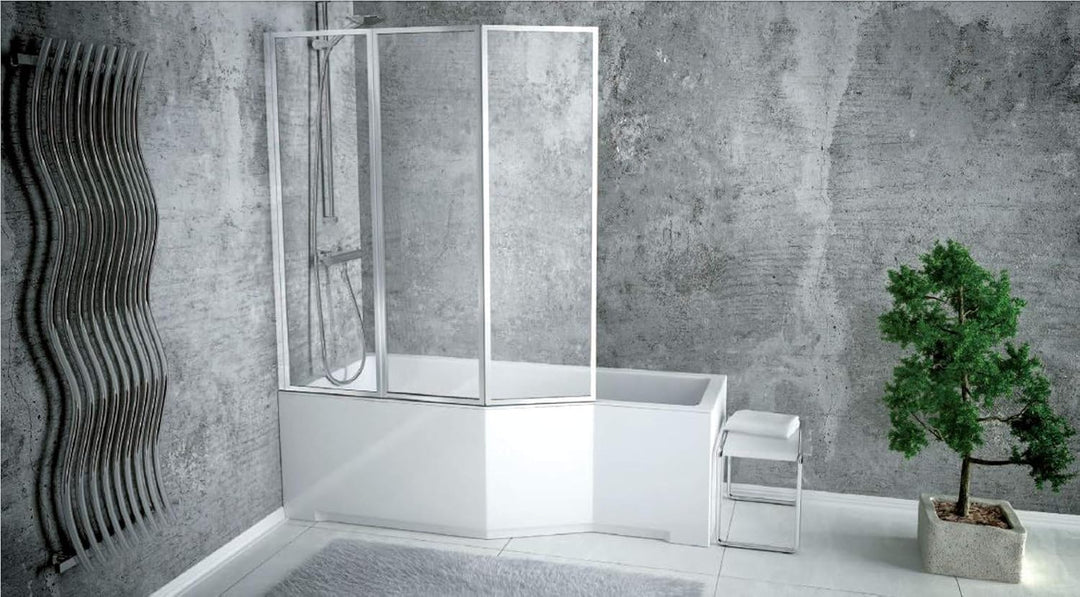 ECOLAM Duschbadewanne Set Badewanne + Badewannenabtrennung Duschwand Eckbadewanne Integra 150x75 cm
