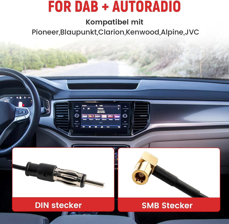 RED WOLF Autoantenne DAB Antenne mit 5 m Verlängerungskabel Dachantenne FM AM DIN Male Auto Radio An