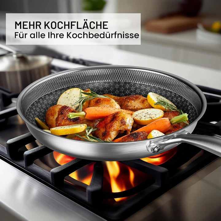 RIOVARM Edelstahl Bratpfannen Set Induktion Antihaft Pfannenset 20cm 26cm 30cm Wok Pfanne mit Edelst