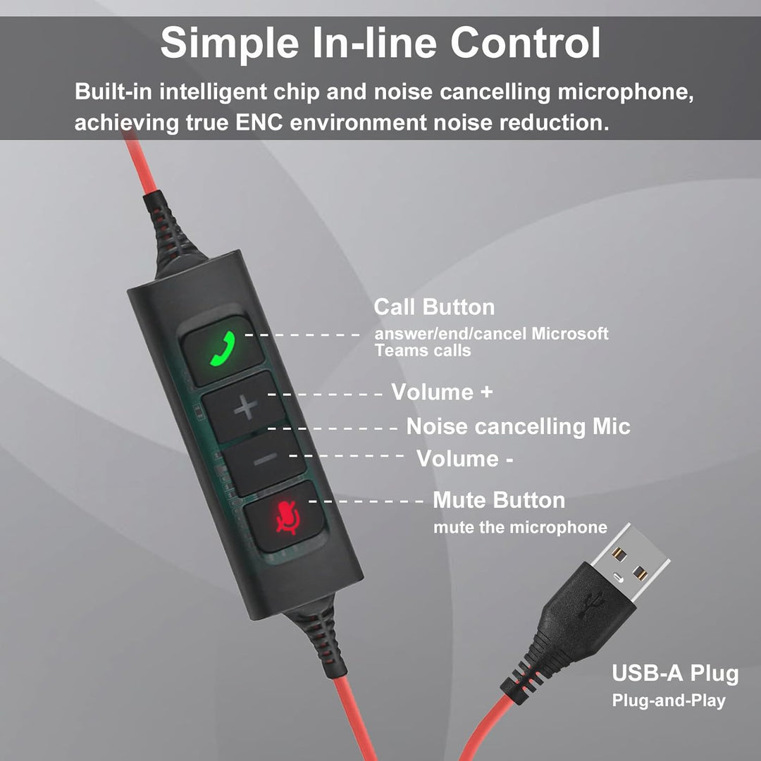 Callez USB PC Headset mit Mikrofon, Stereo Headset mit ENC 2 Noise Cancelling Mikrofon, Teams Anrufs