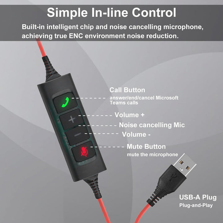 Callez USB PC Headset mit Mikrofon, Stereo Headset mit ENC 2 Noise Cancelling Mikrofon, Teams Anrufs