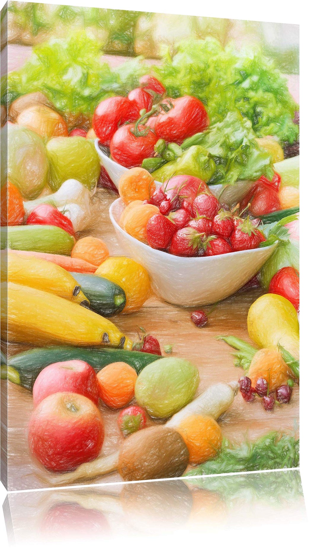 Pixxprint Buntes Obst und Gemüse / 100x70cm Leinwandbild bespannt auf Holzrahmen/Wandbild Kunstdruck
