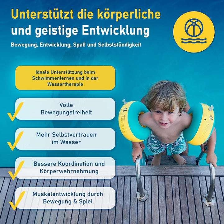 Cherek´s KraulQuappen® für Anfänger grün/gelb Schwimmflügel für Kinder Babys ab dem 8 Monat bis 30kg