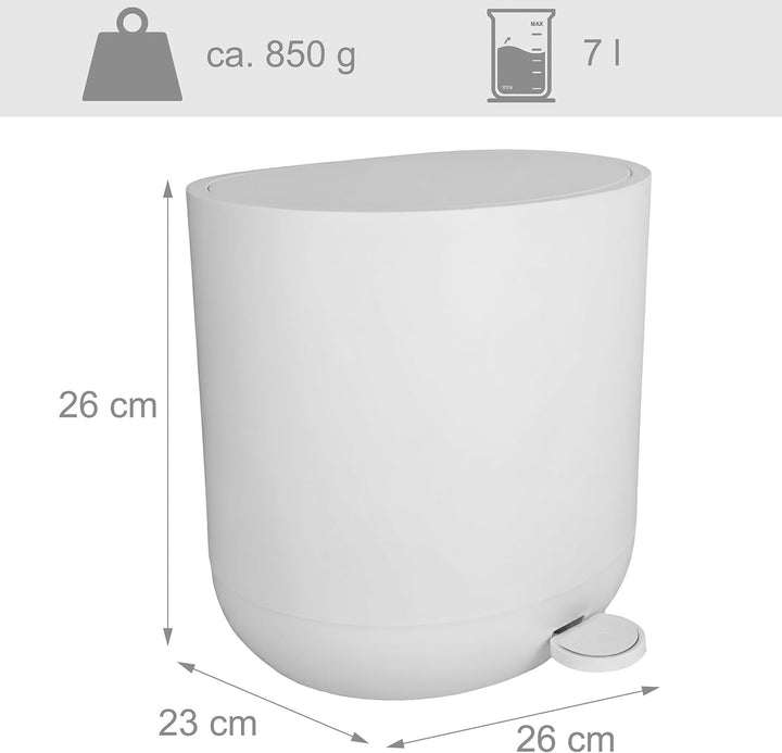 Relaxdays Mülleimer, 7 Liter, Absenkautomatik, Fusspedal, entnehmbarer Inneneimer, Kosmetikeimer, Ma