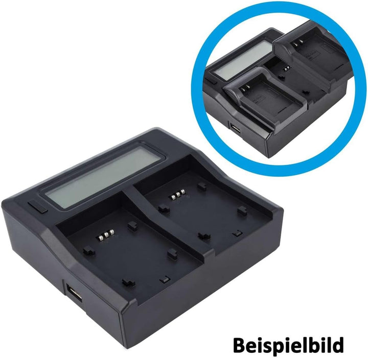 Dual Akku-Ladegerät kompatibel mit Panasonic VW-VBN130, VW-VBN260 - mit USB-Anschluss, LCD-Display u