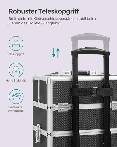 SONGMICS Kosmetikkoffer, Trolley, 4-in-1 Schminkkoffer, gross, Friseurkoffer, 35 x 25 x 79 cm, absch