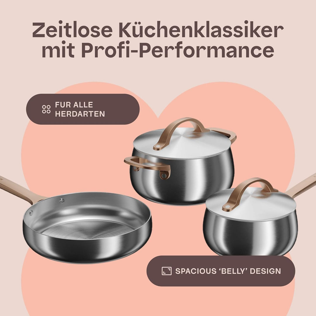 BergHOFF Home Topfset Edelstahl – 5-tlg. – Topf und Pfannenset Set mit Deckel - Kochtopfset für alle