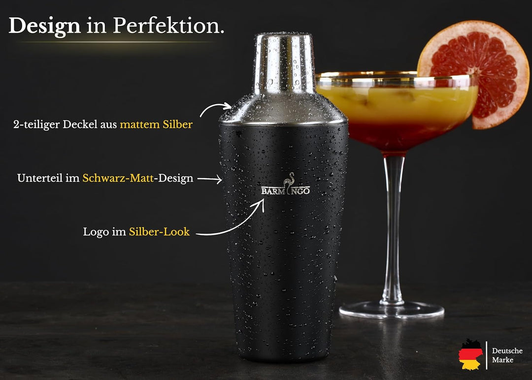 BARMINGO® Edelstahl Cocktail Set 11tlg. – 700 ml Cocktail Shaker Set mit Ständer und Bar Zubehör, Co