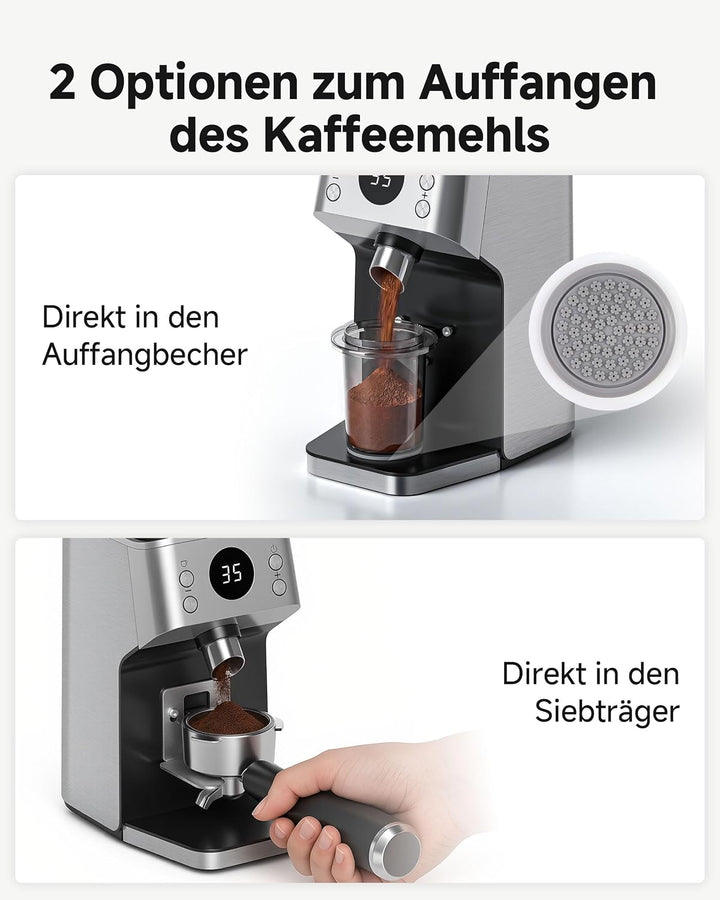 AAOBOSI Kaffeemühle Elektrisch, 45 Mahlgrade, 40 mm Edelstahl-Kegelmahlwerk Black&amp;silver, Black&amp;silv