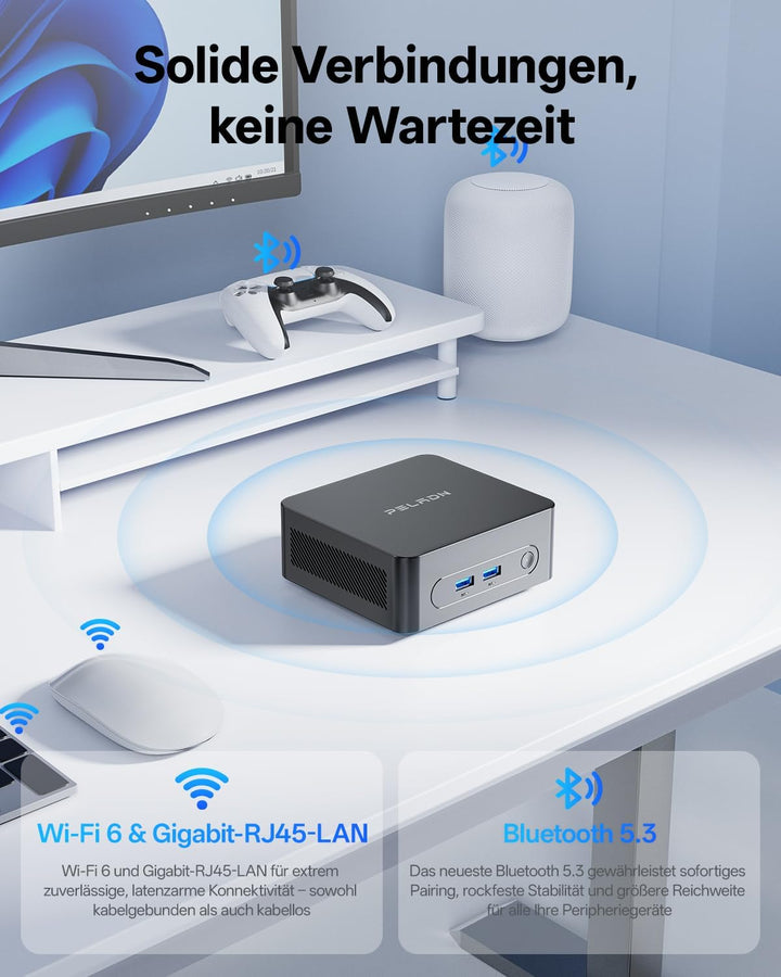 PELADN WI7 Business Mini PC, Intel 7505, 8GB LPDDR4, 256GB SSD | N100/N150-Alternative, SSD bis 4TB,