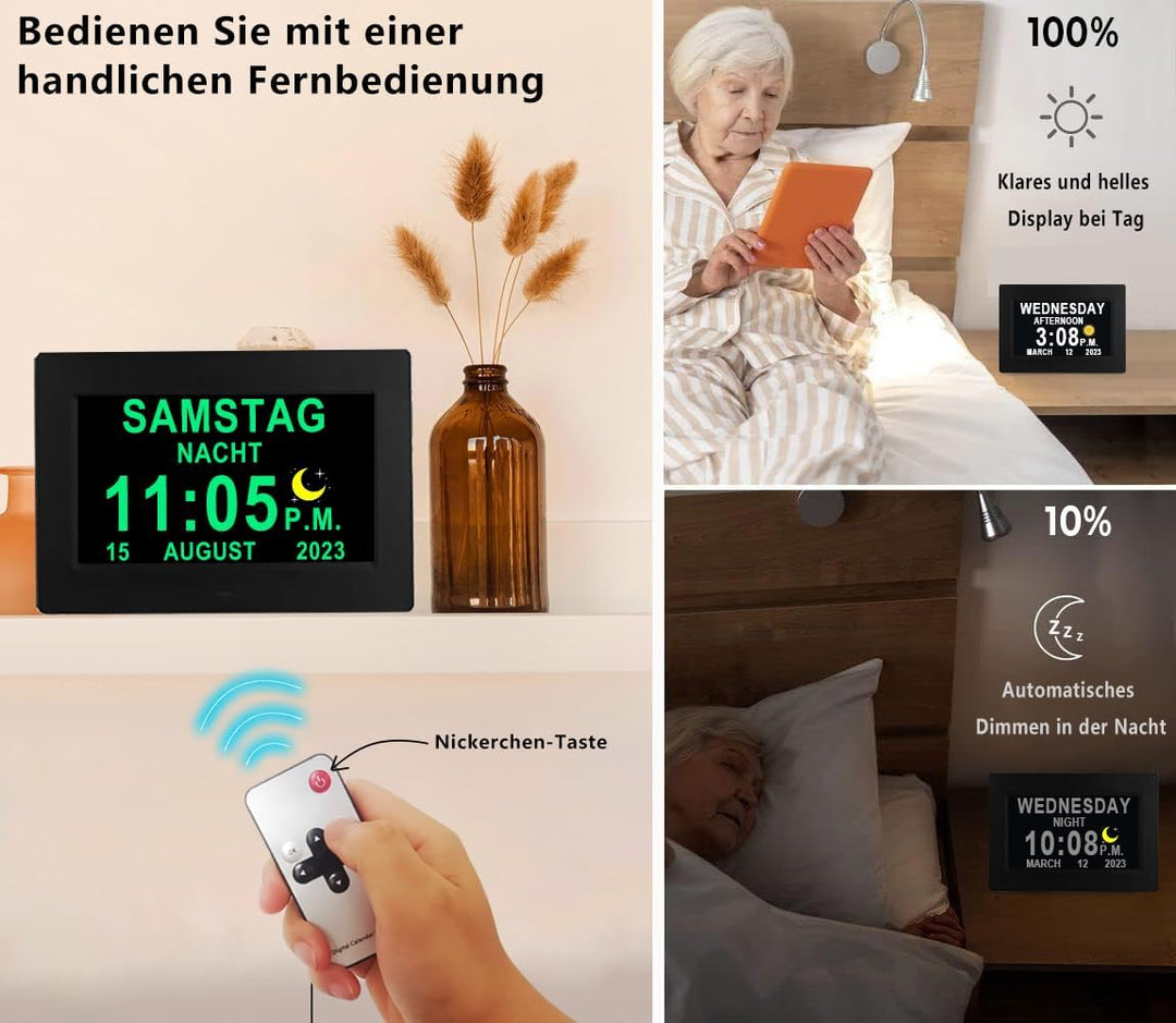 Véfaîî 2024 Neu, 19 Alarme Elektronische Tag Datum Kalenderuhr, Nicht-Abgekürzte Tag Datum Grosse Uh