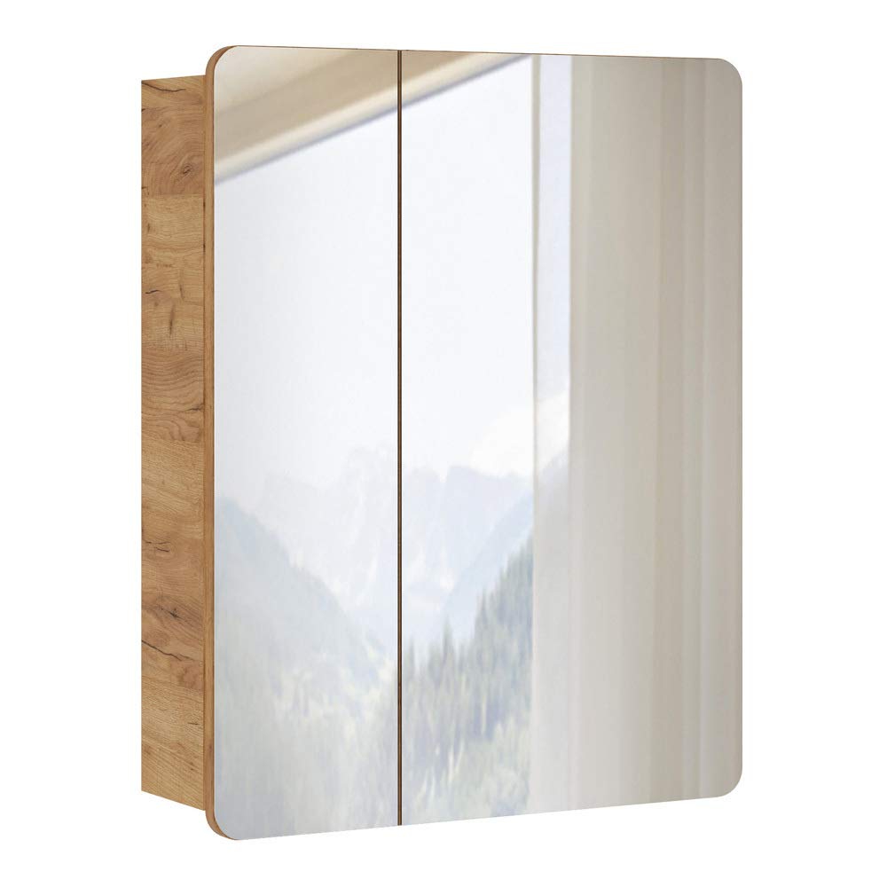 Lomadox Badmöbel Spiegelschrank 60cm, Wotaneiche Nb., 2-türig, B/H/T 60/75/16cm, 60 cm breit, ohne B