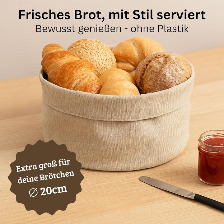 Brotkorb aus Hanf & Baumwolle - nachhaltiger Brötchenkorb für Tisch & Küche - Brotkörbchen plastikfr