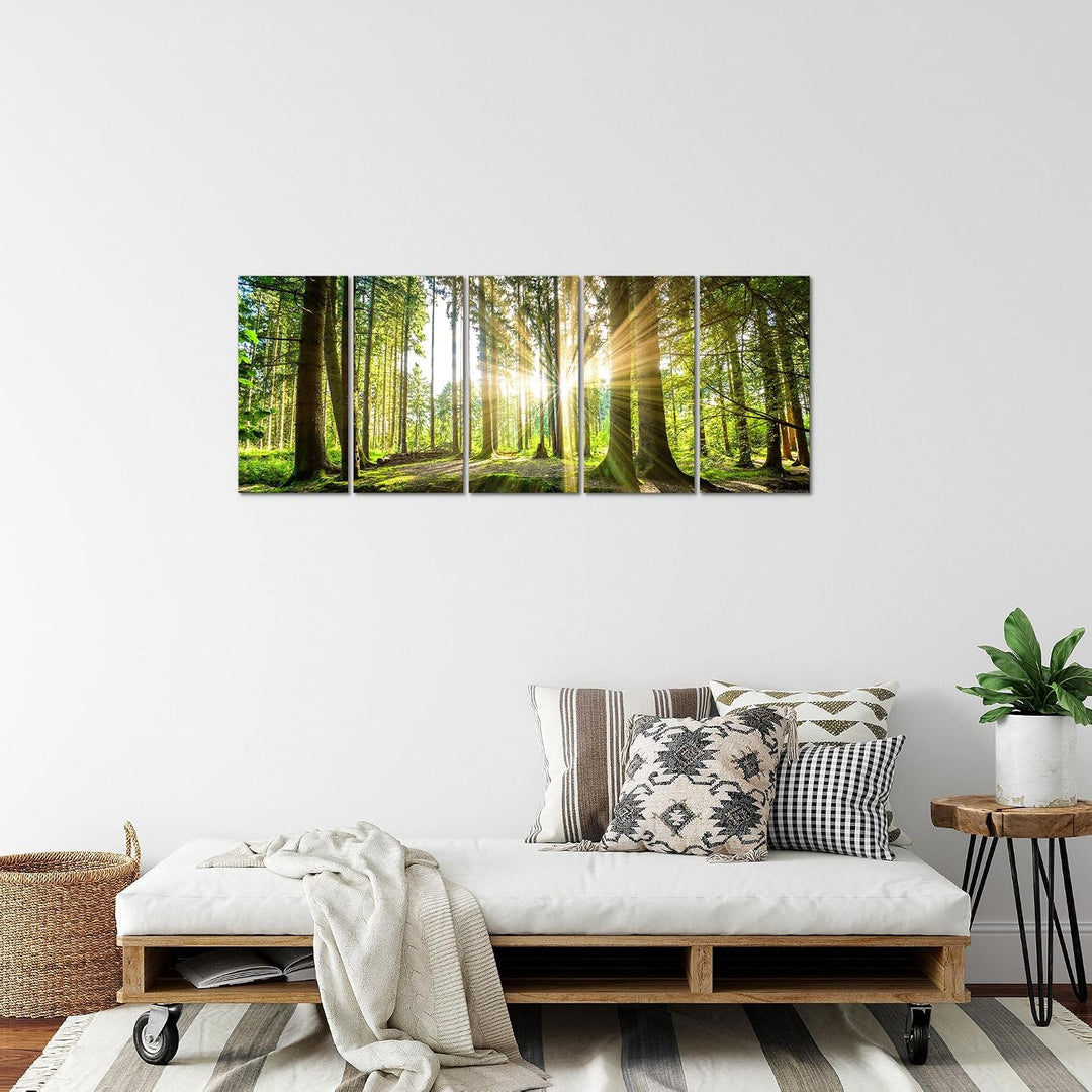 Runa Art Bild Wald Landschaft Wandbilder auf Vlies Leinwand 5 Teilig Wanddekoration Schlafzimmer Woh