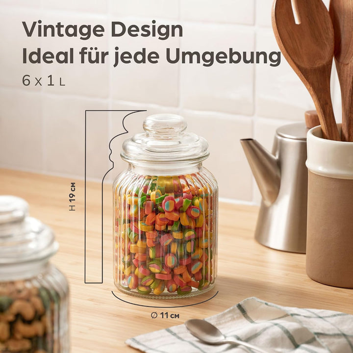 Praknu 6 Vorratsglas mit Deckel &amp; Etiketten - 1L - Bonbonglas Vorratsgläser für Candy Bar, Hochzeit,