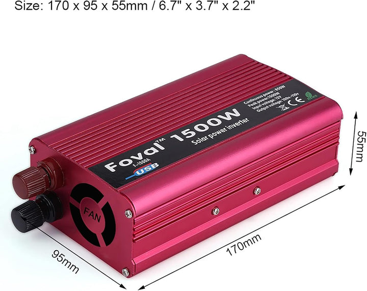Auto Wechselrichter, 1500W DC 12V zu AC 110V Auto-Wechselrichter Konverter USB-Ladegerät Adapter mit