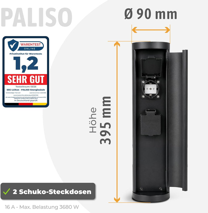 SSC-LUXon PALISO Design Steckdosensäule mit 2X Steckdosen für Garten & Aussen - Energiesäule mit Tür