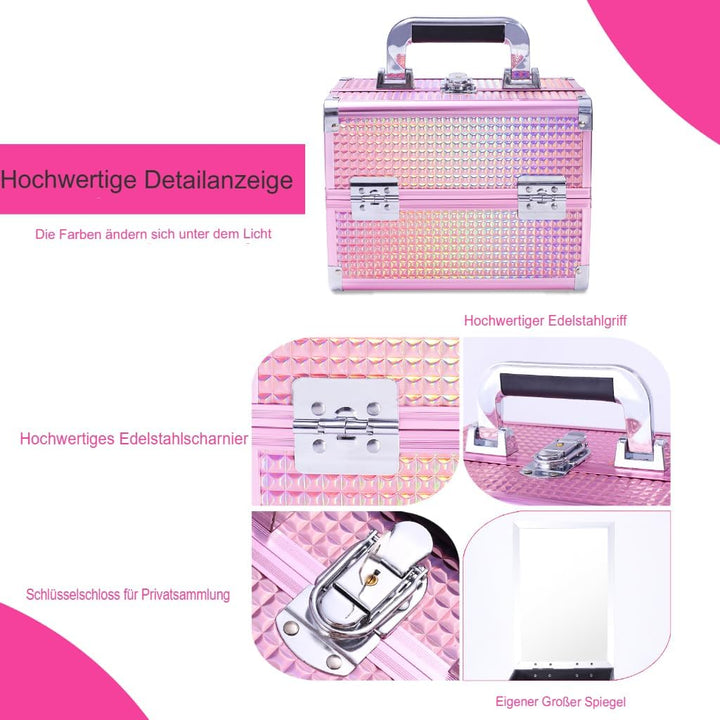 Kosmetikkoffer Aluminium Schminkkoffer mit Spiegel, Tragegriff & Schloss, Multifunktional Make-up Be