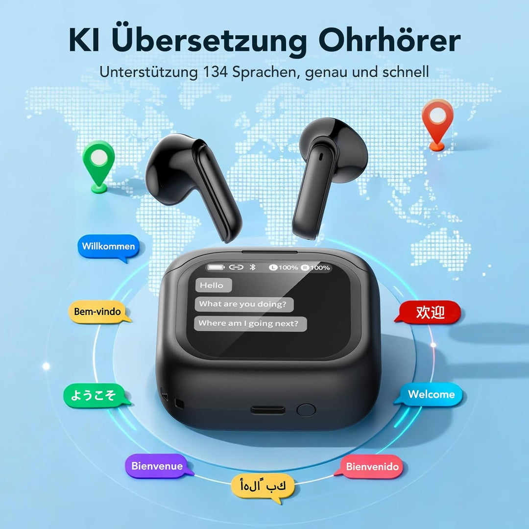 MS103 Übersetzer Kopfhörer, 150 Sprachen Übersetzungskopfhörer mit App, 6 Übersetzungsmodi Echtzeit