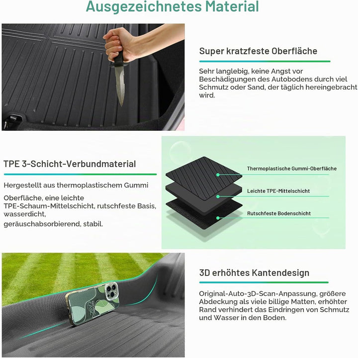 [4 Stück] GAFAT Neu Tesla Model 3 Highland 2024 2025 Kofferraummatten+Fussmatten, TPE Allwetter Inne