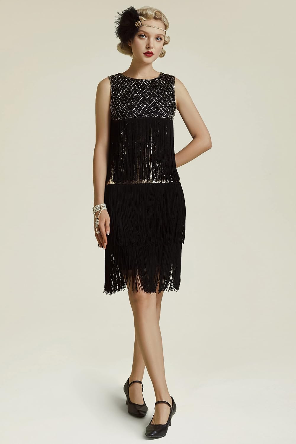 BABEYOND Women’s 1920s Charleston Dress - Knee-Length Cocktail Party Dress - 20s Flapper - Women’s G