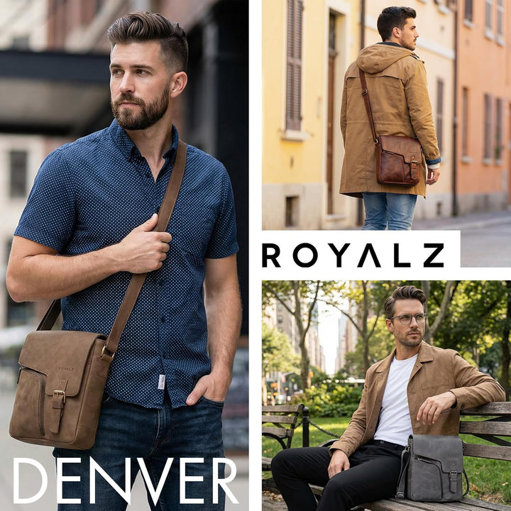 ROYALZ "Denver Moderne Vintage Umhängetasche Herren klein Leder - kleine Schultertasche aus Echtlede