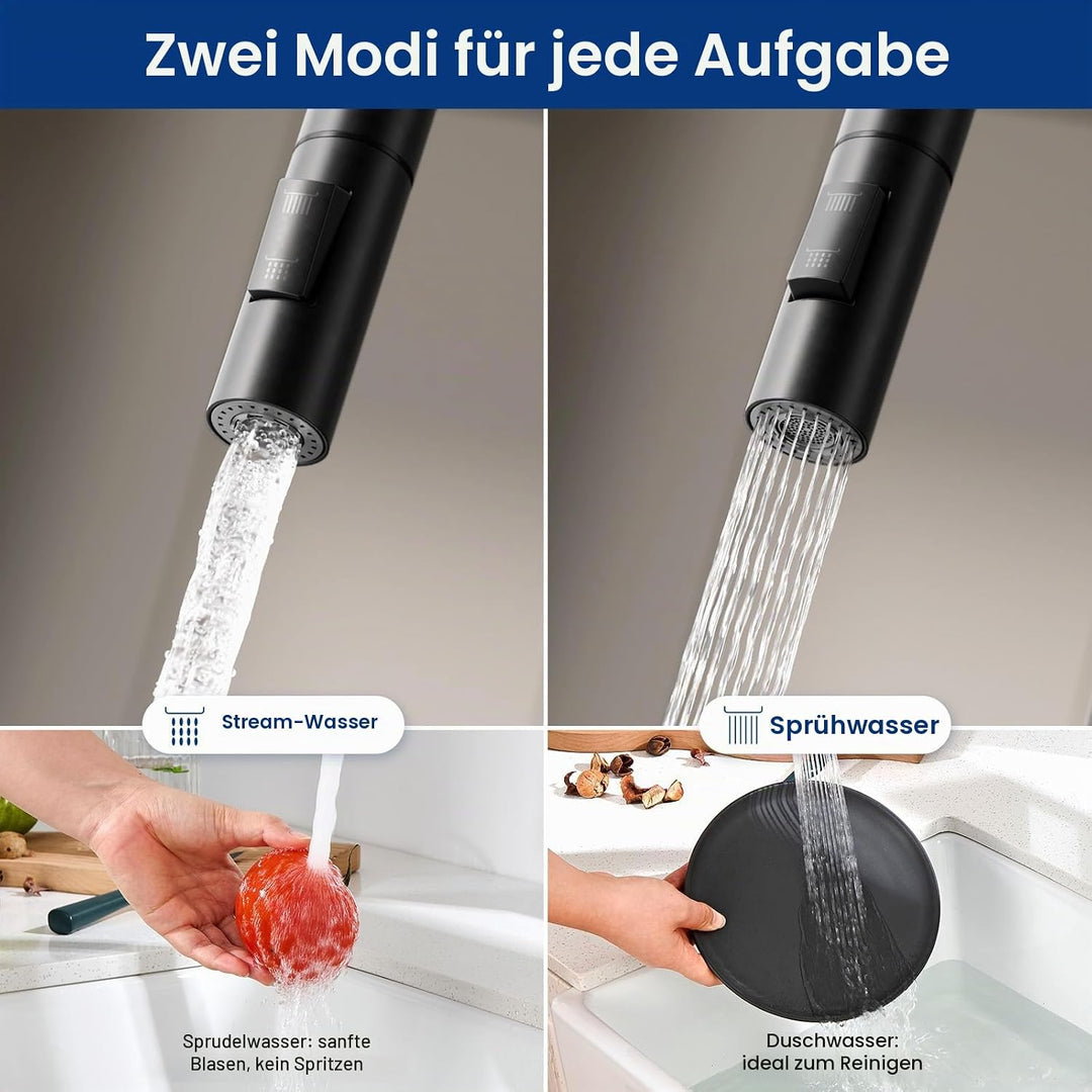 CECIPA Küchenspüle Schwarz 78 x 45 cm mit Wasserhahn Ausziehbar, Spüle Küche, Granitspüle ab 45 cm b