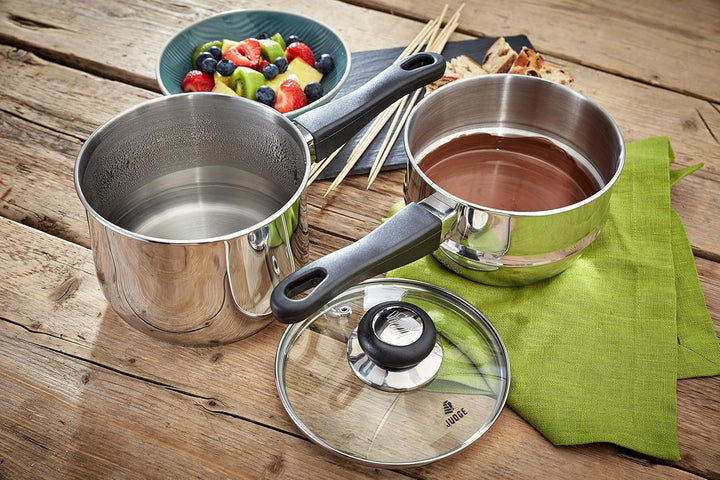 Judge Vista Edelstahl Kochtopf, Schmelztopf, Bain Marie Doppelkocher 16cm, 1,5L, Bruchsicherer Glasd