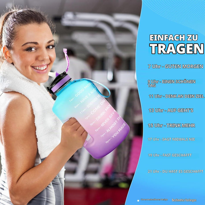 3,78 Liter Trinkflasche Sport mit Zeitangaben und Strohhalme, 3,78L Gross Sportflasche BPA Frei, Aut