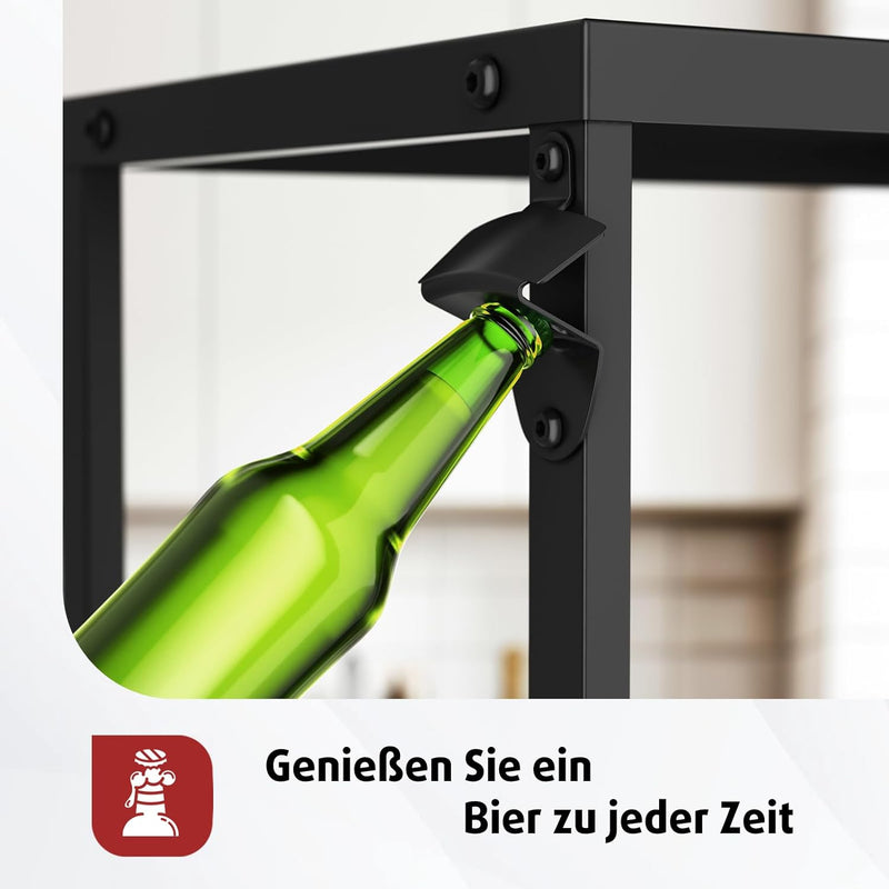 Rainsworth Getränkekistenregal Schmal mit Ablage Schwarz, mit Gitterhalterung aus Metall, 33T x 50B