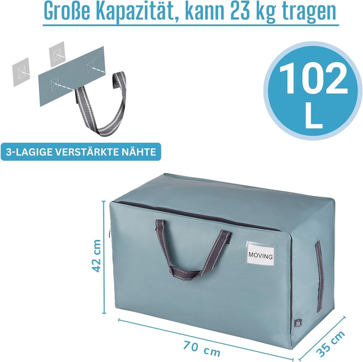 VENO 102 Liter Grosse Aufbewahrungstasche mit Deckel, Strapazierfähige Griffe und Reissverschlüssen